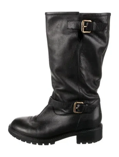 Pre-owned Fendi Leather Moto Boots In Black