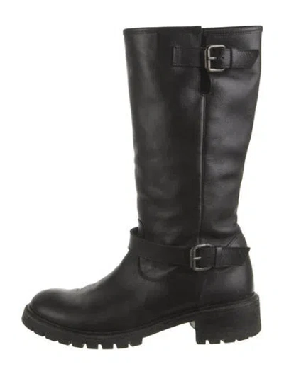 Pre-owned Fendi Leather Moto Boots In Black