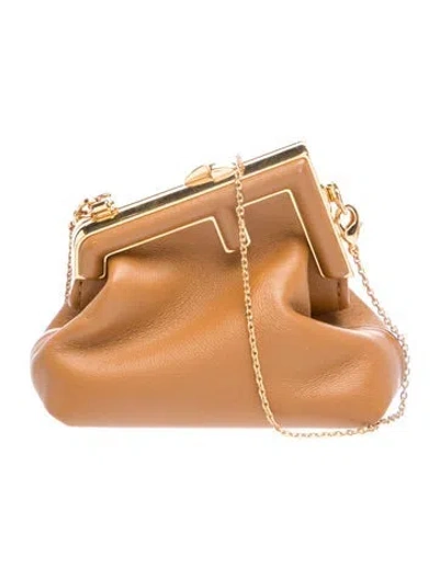 Pre-owned Fendi Leather Nano First Charm Bag In Neutral