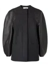Fendi Gray Wool And Leather Jacket In Black
