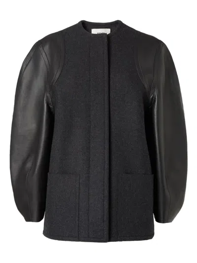 FENDI LEATHER-PANELED WOOL JACKET