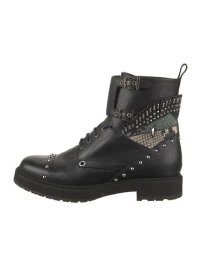 Pre-owned Fendi Leather Patterned Combat Boots In Black