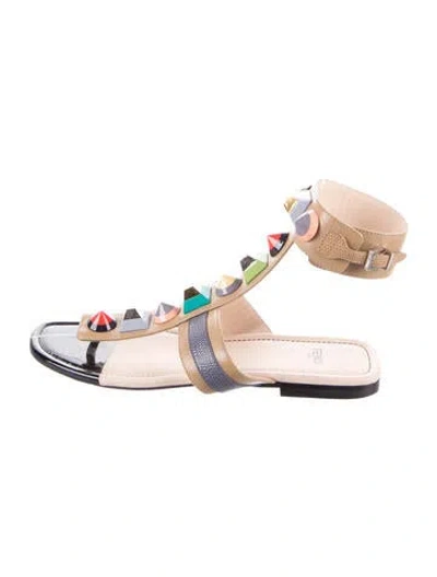 Pre-owned Fendi Leather Patterned Gladiator Sandals In Neutral