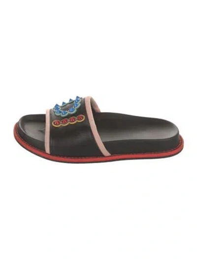 Pre-owned Fendi Leather Patterned Slides In Black