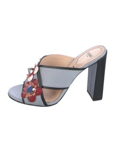 Pre-owned Fendi Leather Patterned Slides In Blue