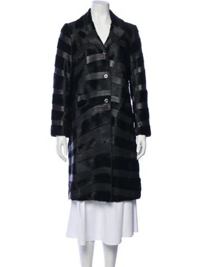 Pre-owned Fendi Leather Peacoat In Black