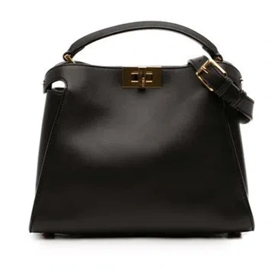 Pre-owned Fendi Leather Peekaboo Iconic Essentially Satchel Medium In Black