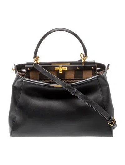 Pre-owned Fendi Leather Peekaboo Large In Black