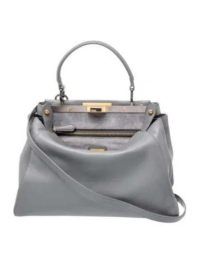 Pre-owned Fendi Leather Peekaboo Medium Vintage In Gray