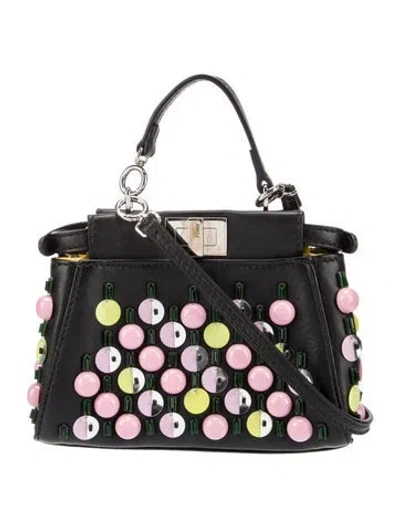 Pre-owned Fendi Leather Peekaboo Micro In Black