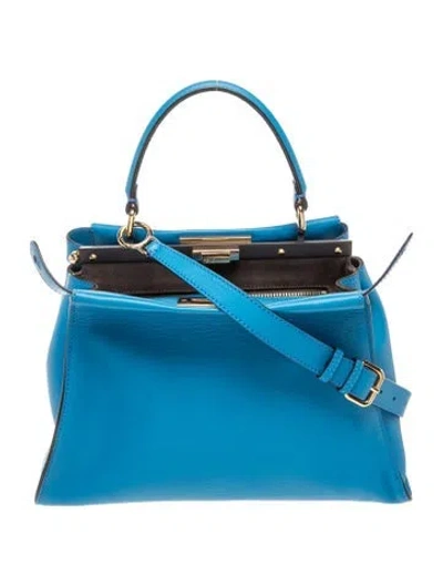 Pre-owned Fendi Leather Peekaboo Petite In Blue