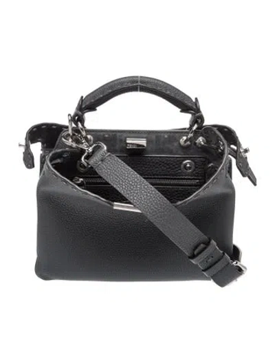 Pre-owned Fendi Leather Peekaboo Small In Gray