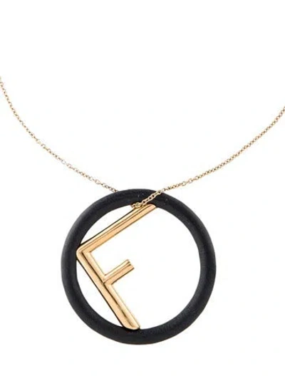 Pre-owned Fendi Leather Pendant Necklace, 32.25" In Black