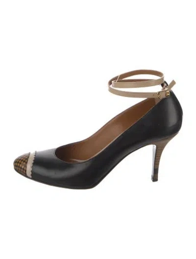 Pre-owned Fendi Leather Plaid Print Pumps In Black