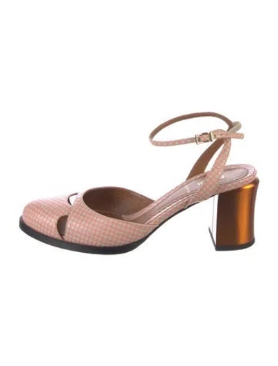 Pre-owned Fendi Leather Plaid Print Slingback Pumps