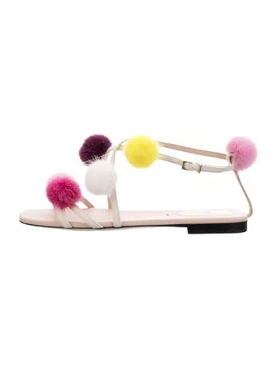 Pre-owned Fendi Leather Pom-pom Embellishments Sandals In Pink