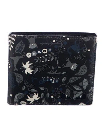 Pre-owned Fendi Leather Printed Bifold Wallet In Black