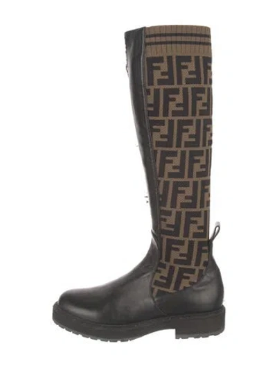 Pre-owned Fendi Leather Printed Boots In Brown