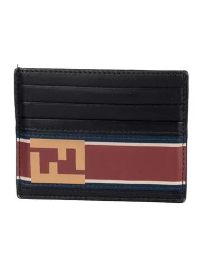 Pre-owned Fendi Leather Printed Card Holder In Blue