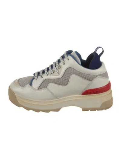 Pre-owned Fendi Leather Printed Chunky Sneakers In White