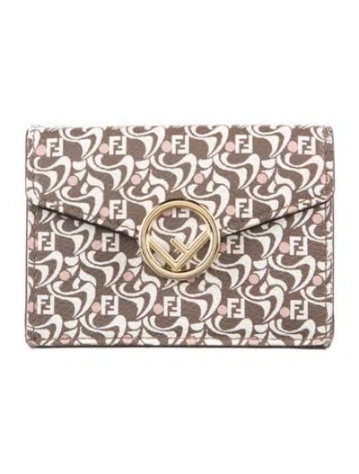 Pre-owned Fendi Leather Printed Compact Wallet In Brown