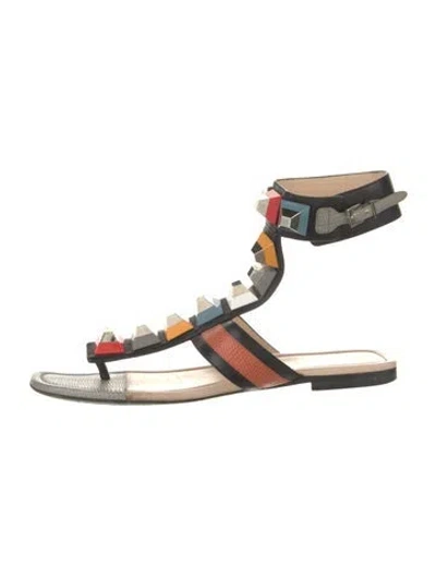 Pre-owned Fendi Leather Printed Gladiator Sandals In Black