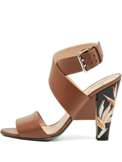 Pre-owned Fendi Leather Printed-heel Sandals In Brown
