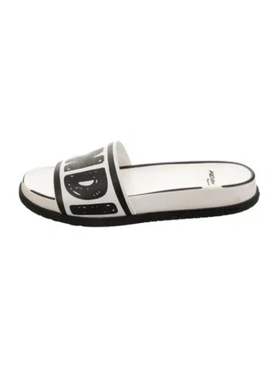Pre-owned Fendi Leather Printed Slides In White