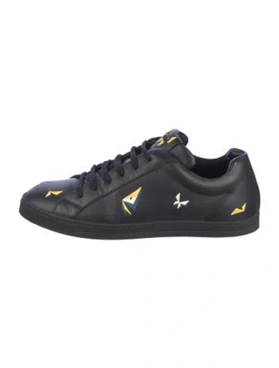 Pre-owned Fendi Leather Printed Sneakers In Blue