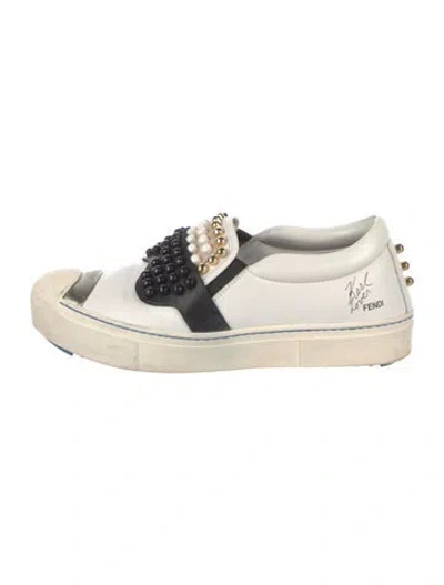 Pre-owned Fendi Leather Printed Sneakers In White