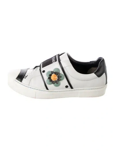 Pre-owned Fendi Leather Printed Sneakers In White