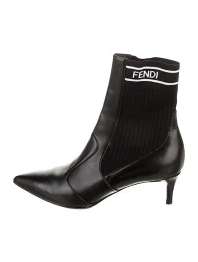 Pre-owned Fendi Leather Printed Sock Boots In Black