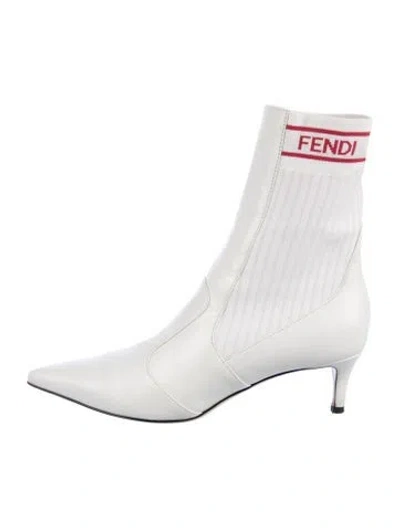 Pre-owned Fendi Leather Printed Sock Boots In White