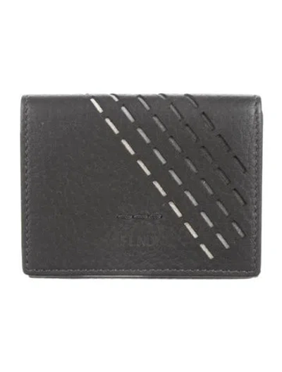 Pre-owned Fendi Leather Printed Wallet In Gray