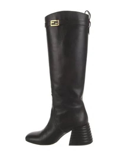 Pre-owned Fendi Leather Riding Boots In Black
