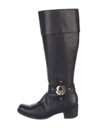 Pre-owned Fendi Leather Riding Boots In Blue