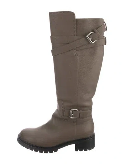 Pre-owned Fendi Leather Riding Boots In Brown