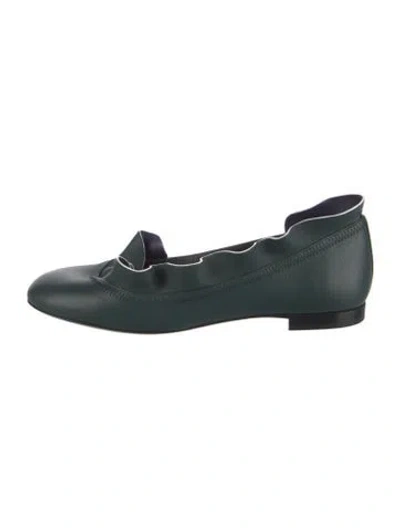 Pre-owned Fendi Leather Ruffle Embellishment Ballet Flats In Green