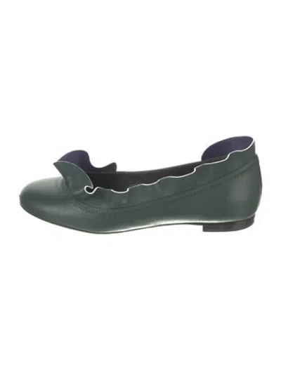 Pre-owned Fendi Leather Ruffle Embellishment Ballet Flats In Green