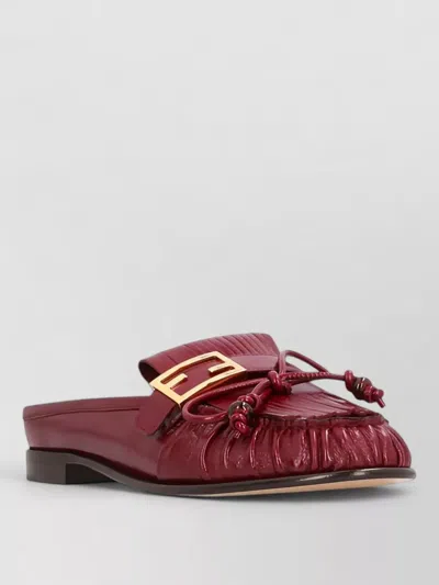 Fendi Leather Sabots Loafers Removable Fringed Tongue In Red