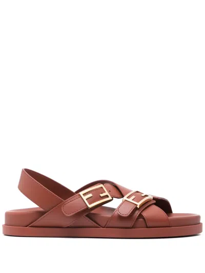 Fendi Leather Sadaols In Red