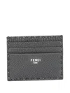 Fendi Leather Saddle-stitching Cardholder In Gray