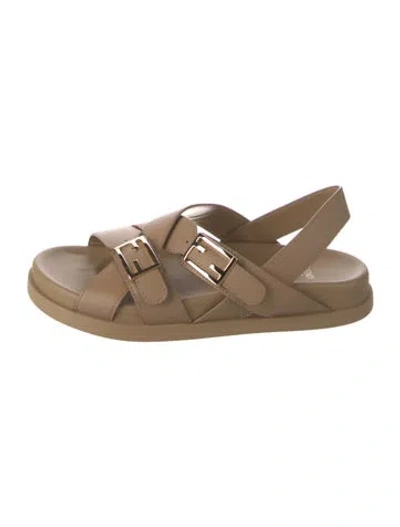 Pre-owned Fendi Leather Sandals In Neutrals