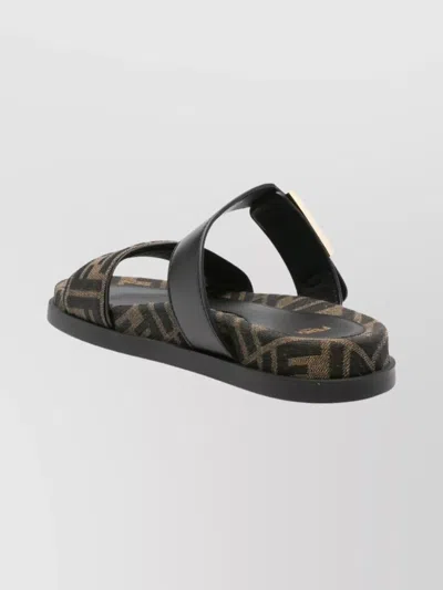 FENDI LEATHER SANDALS WITH DOUBLE STRAP AND BUCKLE