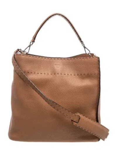 Pre-owned Fendi Leather Selleria Anna Large In Brown