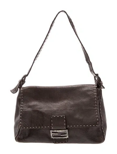 Pre-owned Fendi Leather Selleria Mama Baguette Vintage In Brown