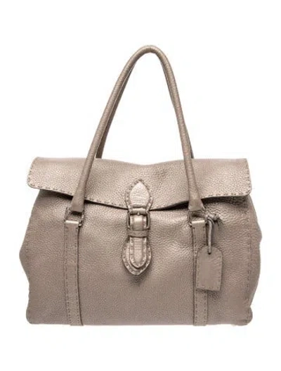 Pre-owned Fendi Leather Selleria Vintage In Gray
