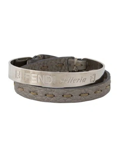 Pre-owned Fendi Leather Selleria Wrap Bracelet, 6.25" In Multicolor