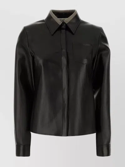Fendi Leather Shirt With Buttoned Cuffs And Collar In Black