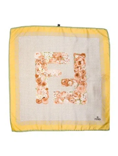 Pre-owned Fendi Leather Signature Logo Scarf In Yellow